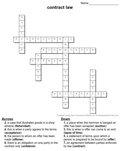 contact law crossword answers Teaching Resources