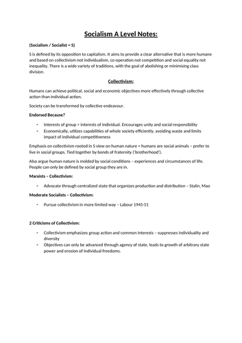 Socialism Edexcel Full Notes