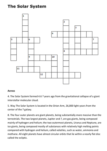 The Solar System Crossword