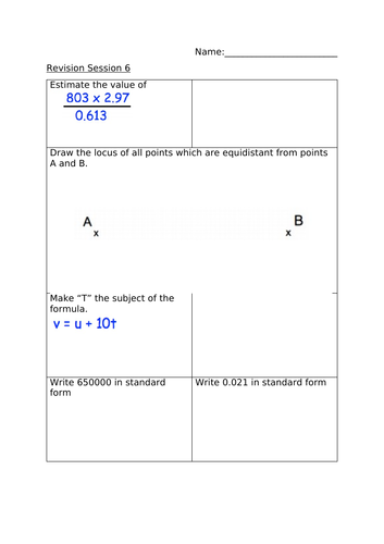 REVISION SESSIONS 6 - MATHS