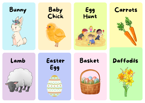24X PDF Easter Themed Flash Cards / Charades / Match a Pair Games. Fun Kids Lesson Filler