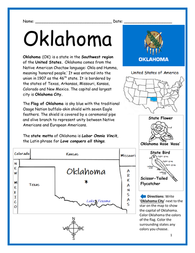 oklahoma introductory geography worksheet teaching resources