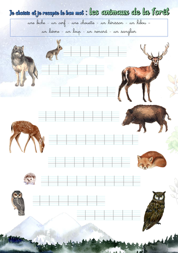 Handwriting (French): Forest animals (les animaux de la forêt)