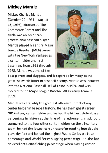 Mickey Mantle Handout