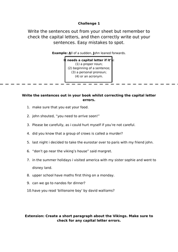 English - Capital Letter Recap Lesson (Year 4/5)