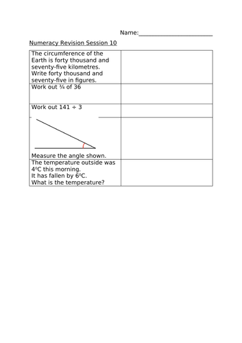 NUMERACY REVISION SESSION 10