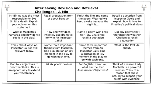Retrieval Challenge Grids AQA Literature