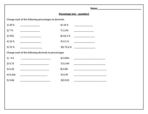 percentage test - years 7 and 8