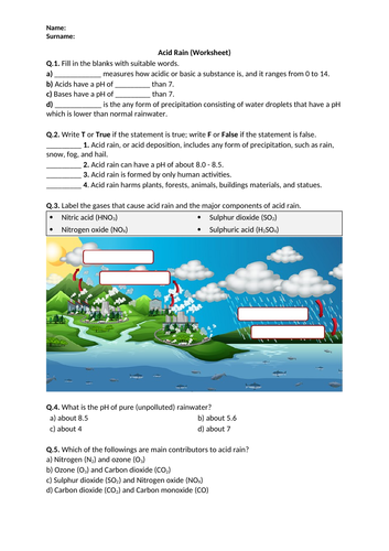 Acid Rain - Worksheet | Distance Learning