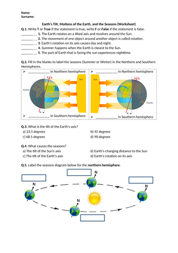 Earth’s Tilt, Motions of the Earth, and the Seasons - Worksheet | Distance Learning