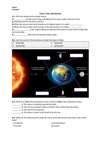 Earth's Tides - Worksheet | Distance Learning | Teaching Resources