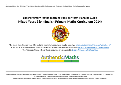 Mixed year 3&4 maths term-per-page planning guide