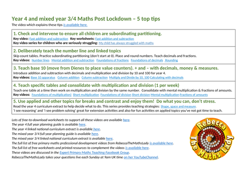 Year 4 (&3/4) maths post-lockdown - 5 steps