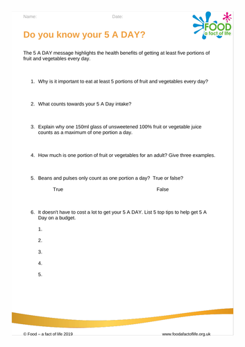 Fruit and Vegetable Worksheet