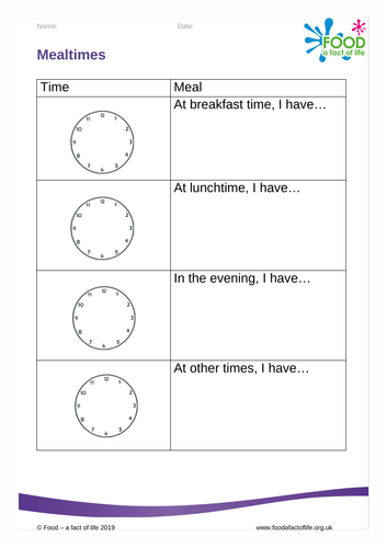 Healthy Eating - Meal Times Worksheet