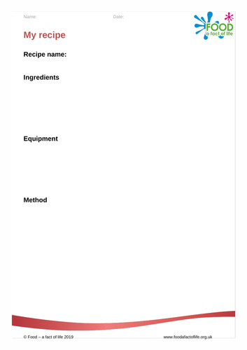 Cooking - My Recipe Worksheet
