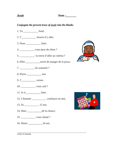 Avoir Expressions Worksheet In French Teaching Resources 9710