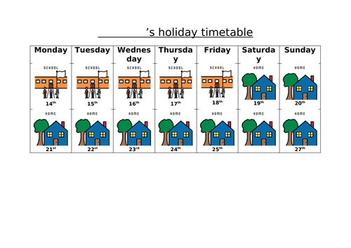 Visual Calendar- One week school holiday