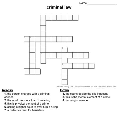 criminal law crossword Teaching Resources