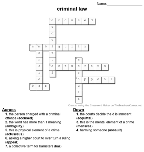 criminal law crossword answers Teaching Resources