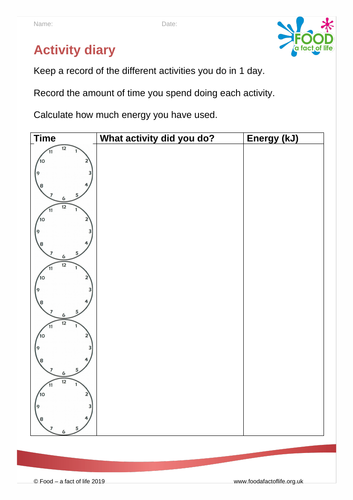 Healthy Eating - Activity Diary
