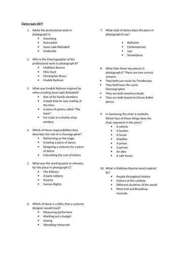 quiz for dance appreciation SOW