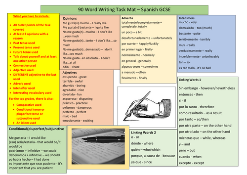 Spanish 90-word writing mat - Foundation and Higher - any exam board