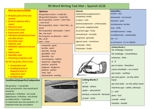 Spanish 90-word writing mat - Foundation and Higher - any exam board