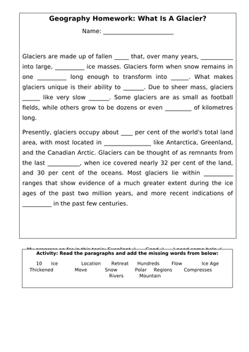 Glacial Environments - Key Terms Match Up