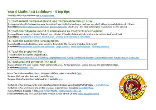 Year 5 maths post-lockdown - 5 steps recovery guide