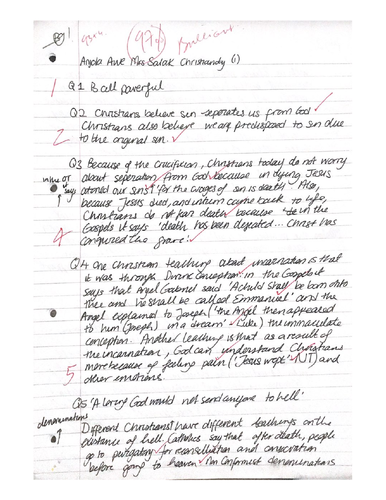 Grade 8/9 Marked Christianity Essays 9-1 GCSE RS