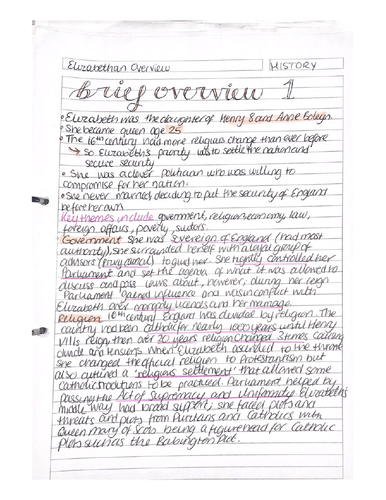 Elizabethan History Notes AQA 9-1 GCSE (with bonus summary of specification)