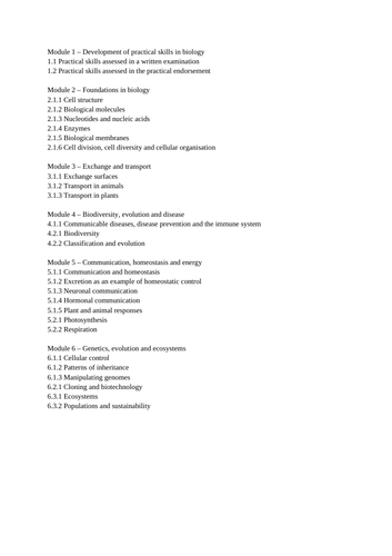 A Level Biology OCR -  SPECIFICATION