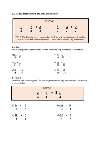 Mathematics: Adding Fractions Worksheet (KS2)