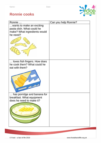 Cooking - Ronnie Cooks Worksheet