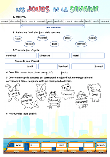 [French] Days of the week - Exercise 2nd grade (CE1 in France)