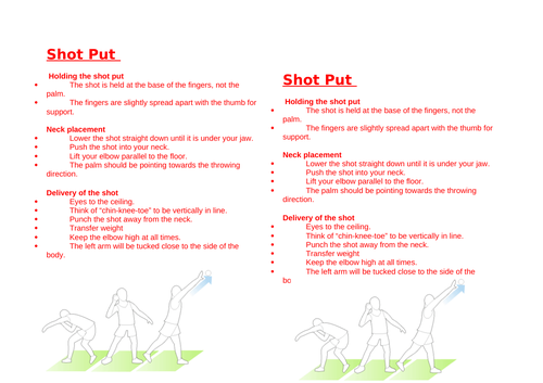 Shot Put Cards Differentiated