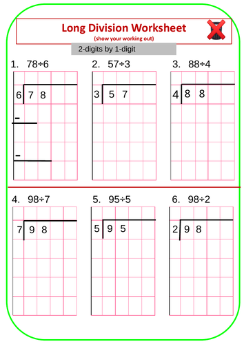 long division worksheets with answers teaching resources