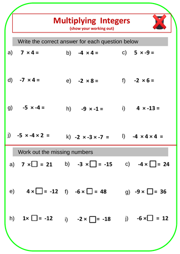 problem solving involving multiplication and division of integers