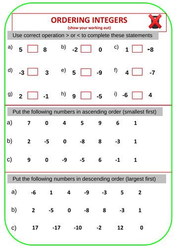 ordering-integers-worksheets-with-answers-teaching-resources