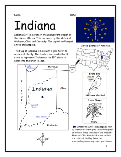 INDIANA - Introductory Geography Worksheet