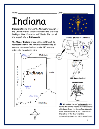 INDIANA - Introductory Geography Worksheet | Teaching Resources