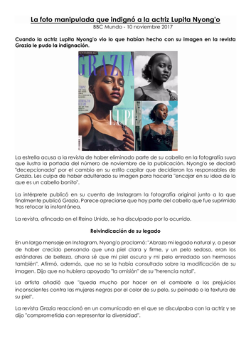 La influencia de los idolos - Lupita Nyong'o retoque fotografico