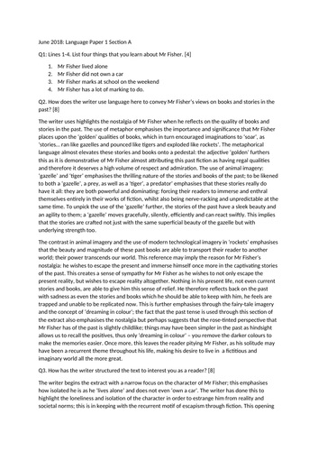 June 2018 Language Paper 1 Section A full marks model responses