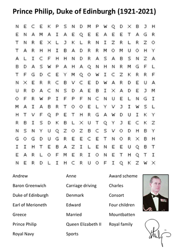Prince Philip, Duke of Edinburgh Word Search