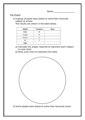 PIE CHARTS WORKSHEET | Teaching Resources
