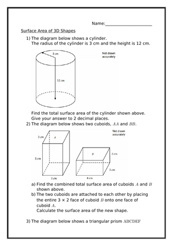 Surface Area Of Irregular 3d Shapes Worksheet