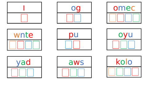 Reception 45 key words in colourful anagrams SEN/Visual/ASD