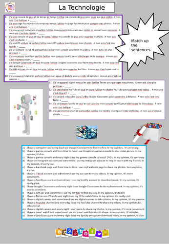 French -Do now task -how I use technology KS3/4