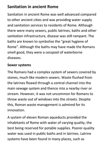 Sanitation in Rome Handout